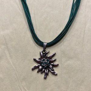 German Edelweiss green stone / green corded necklace